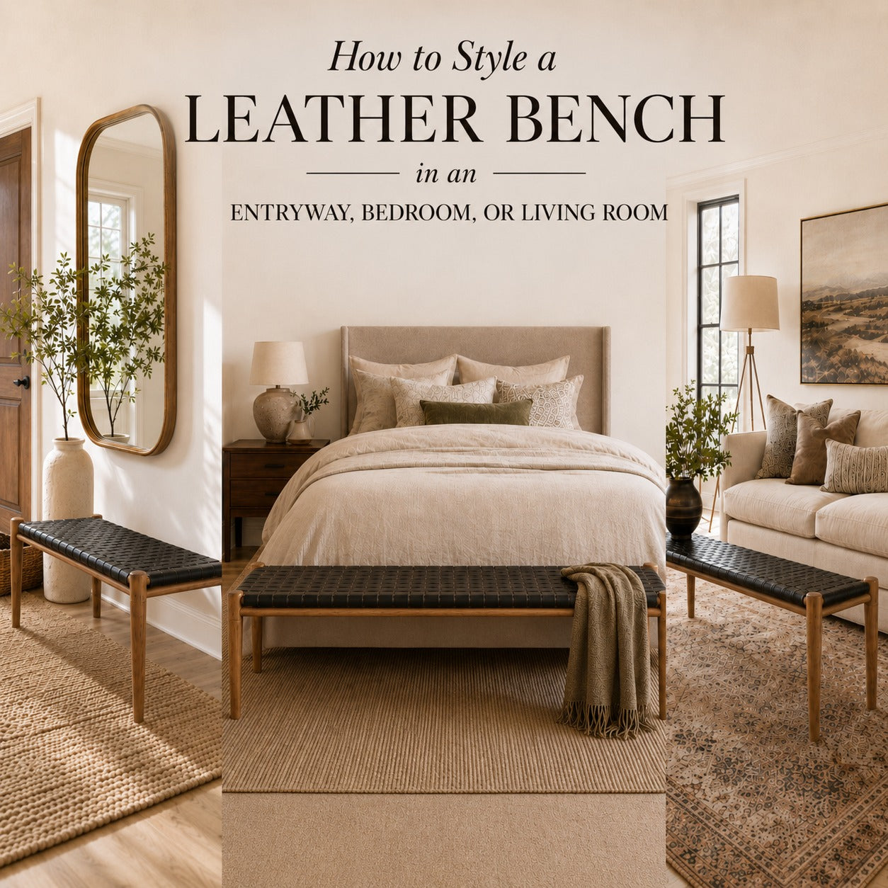 How to Style a Leather Bench in an Entryway, Bedroom, or Living Room