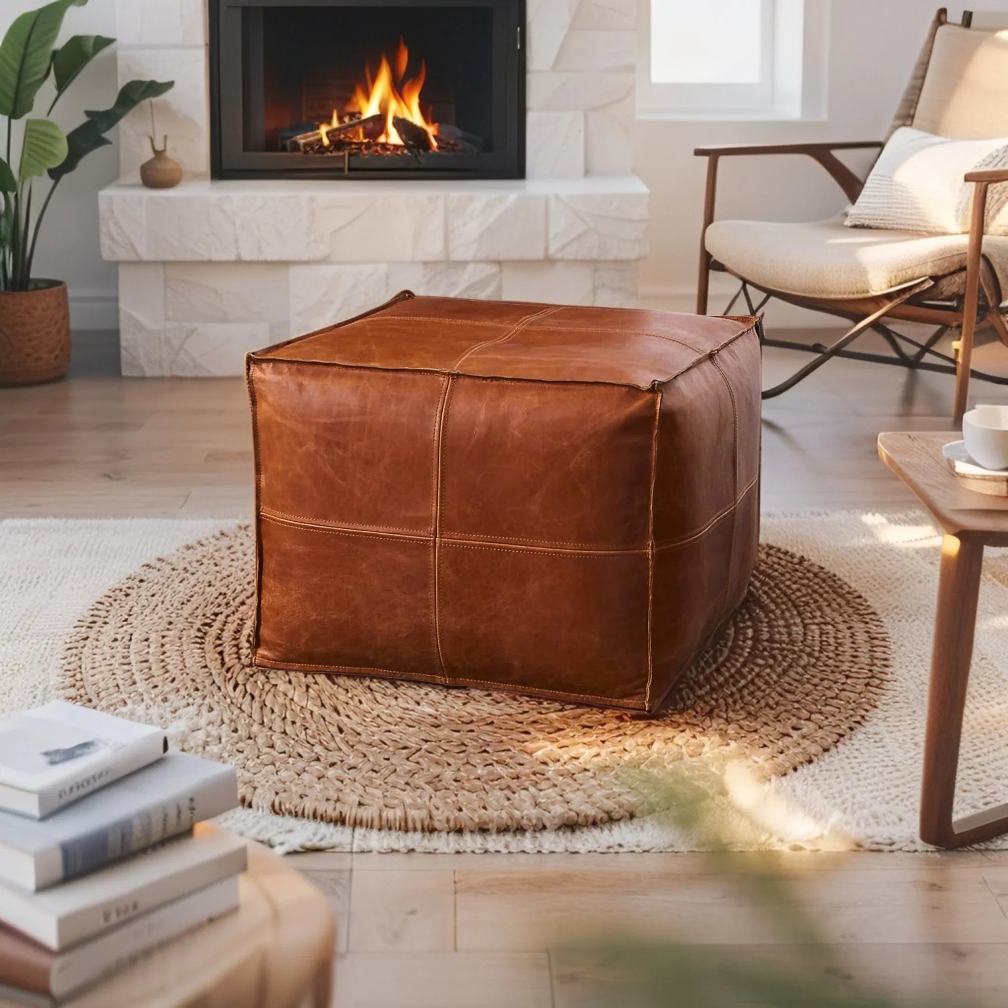 Square Leather Poufs