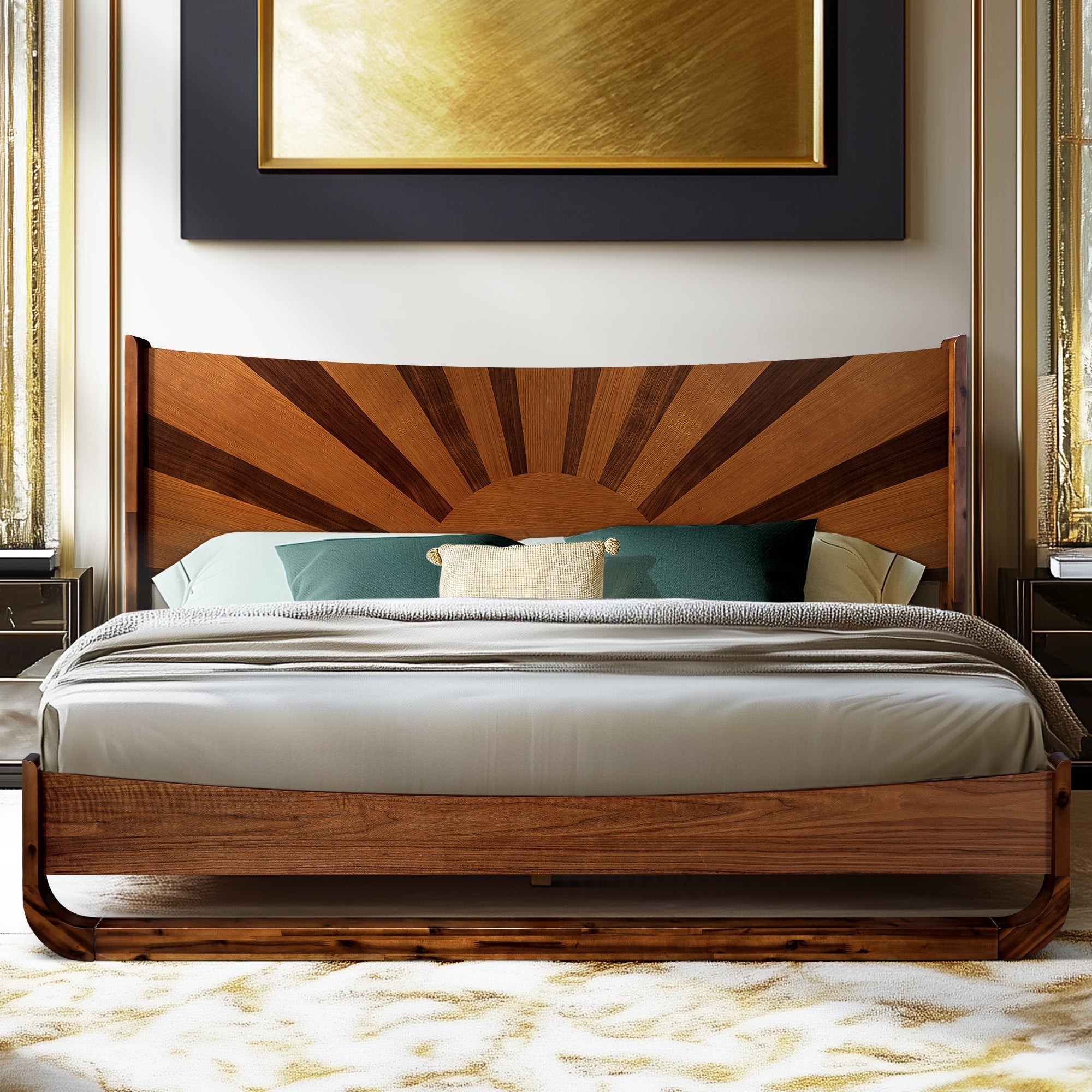 Premium Solid Acacia Wood Bed Frame, Mid-Century Elegance, Built to Last