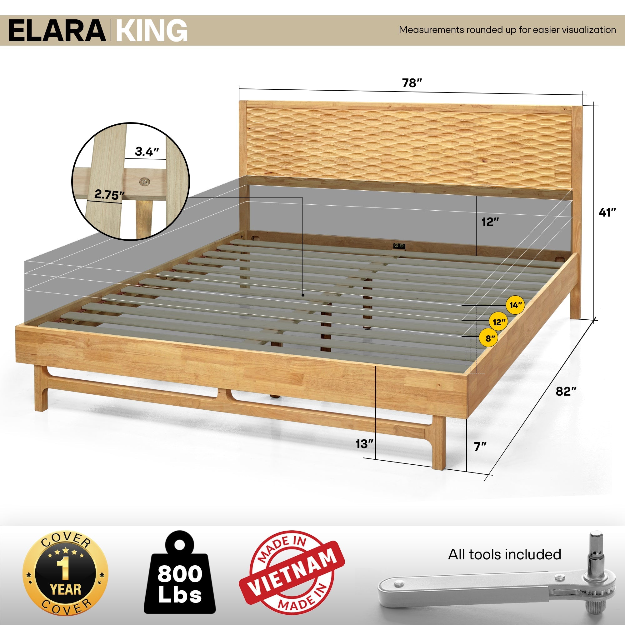 Elara Solid Wood Bed Frame Megsu