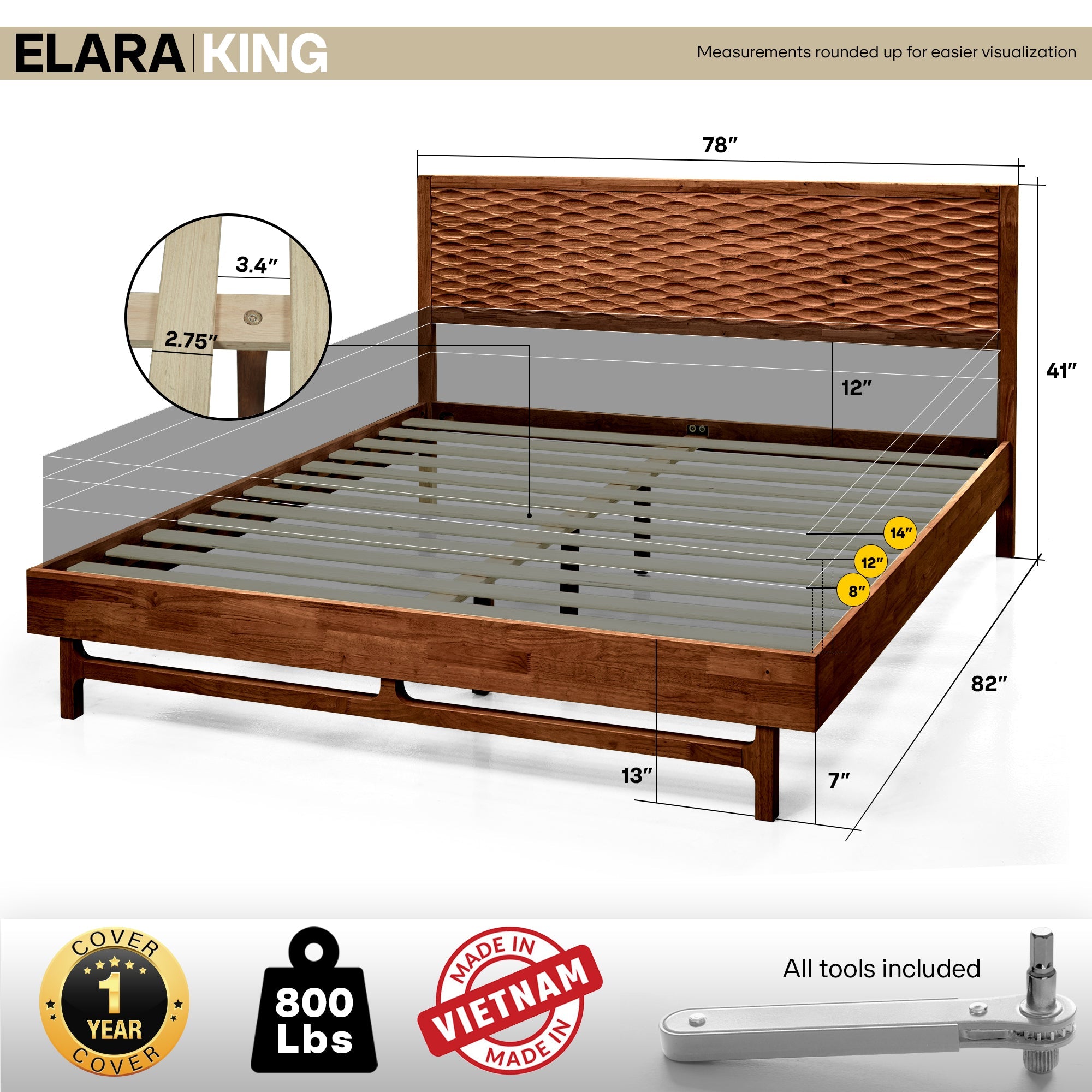 Elara Solid Wood Bed Frame Megsu