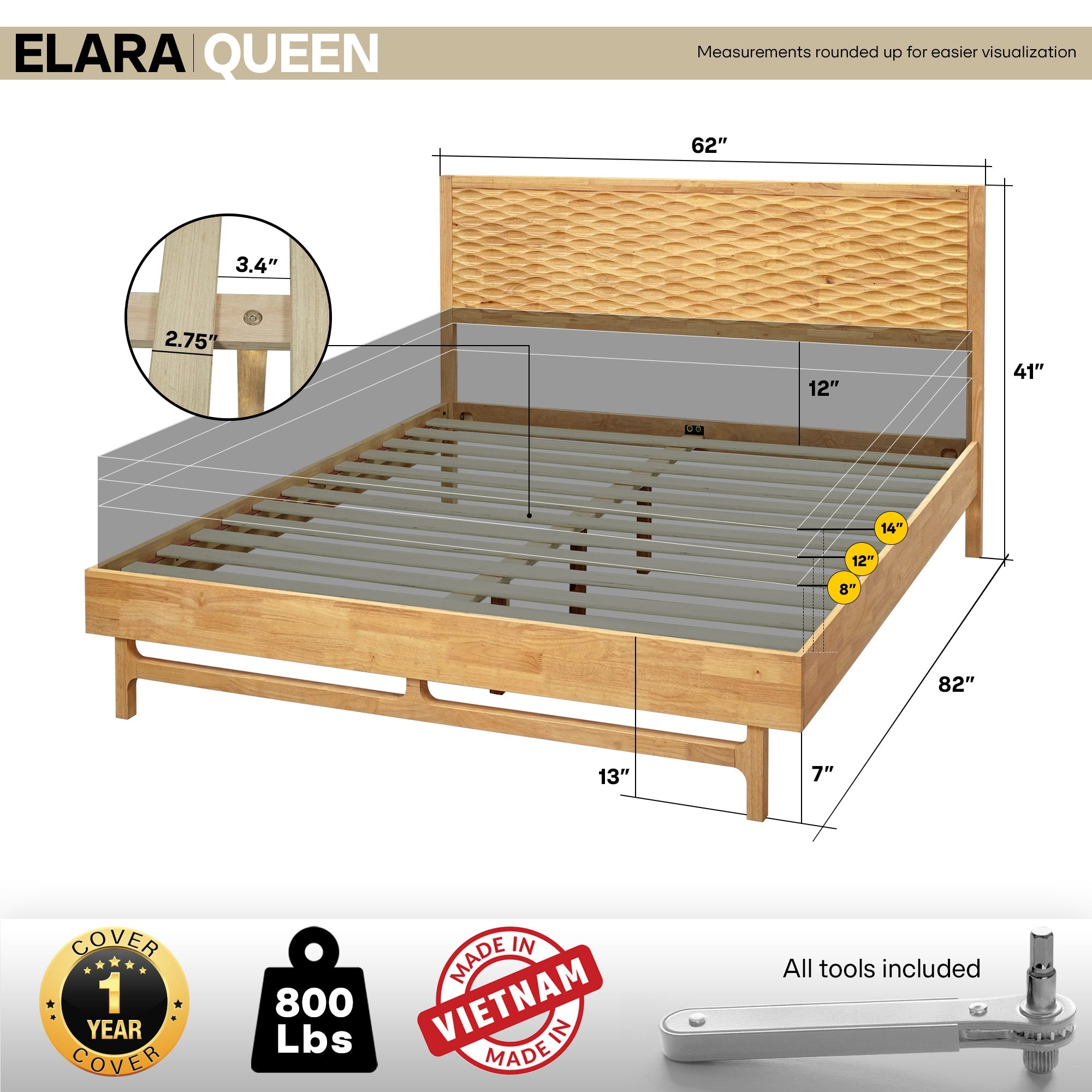 Elara Solid Wood Bed Frame Megsu