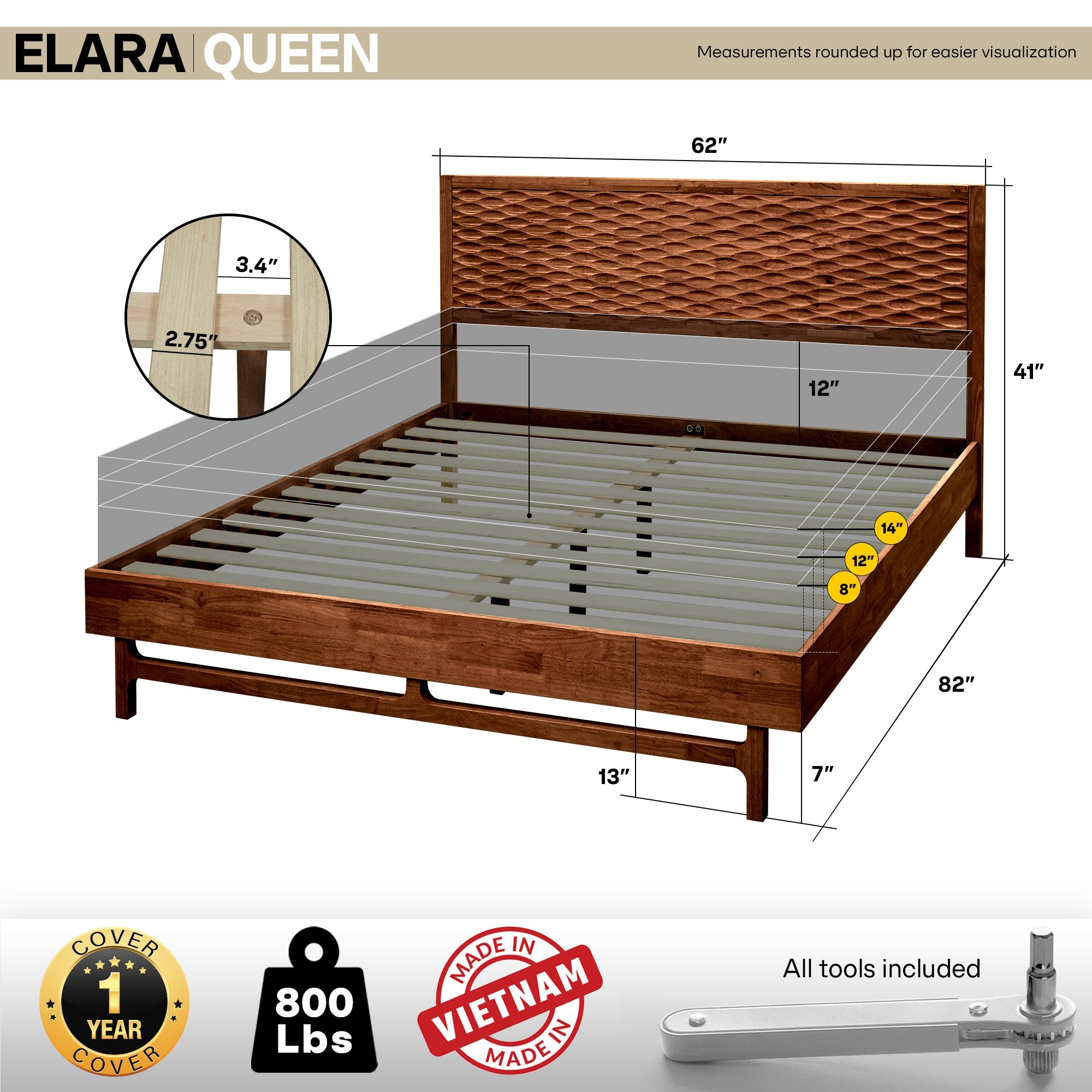 Elara Solid Wood Bed Frame Megsu