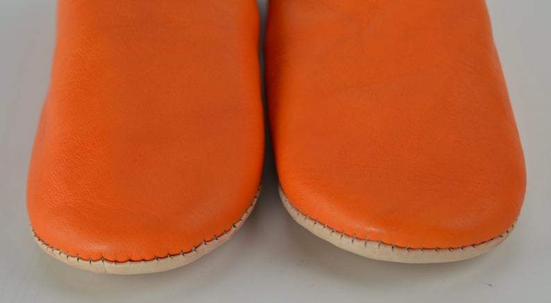 Orange Handcrafted Leather Slipper Moroccan Artisan - LuxoraCraft