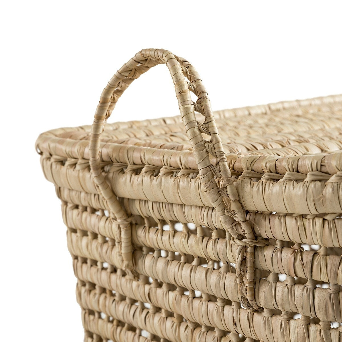 Palm Leaf Wicker Storage Trunk – Large 31-Inch Lidded Toy & Storage Box