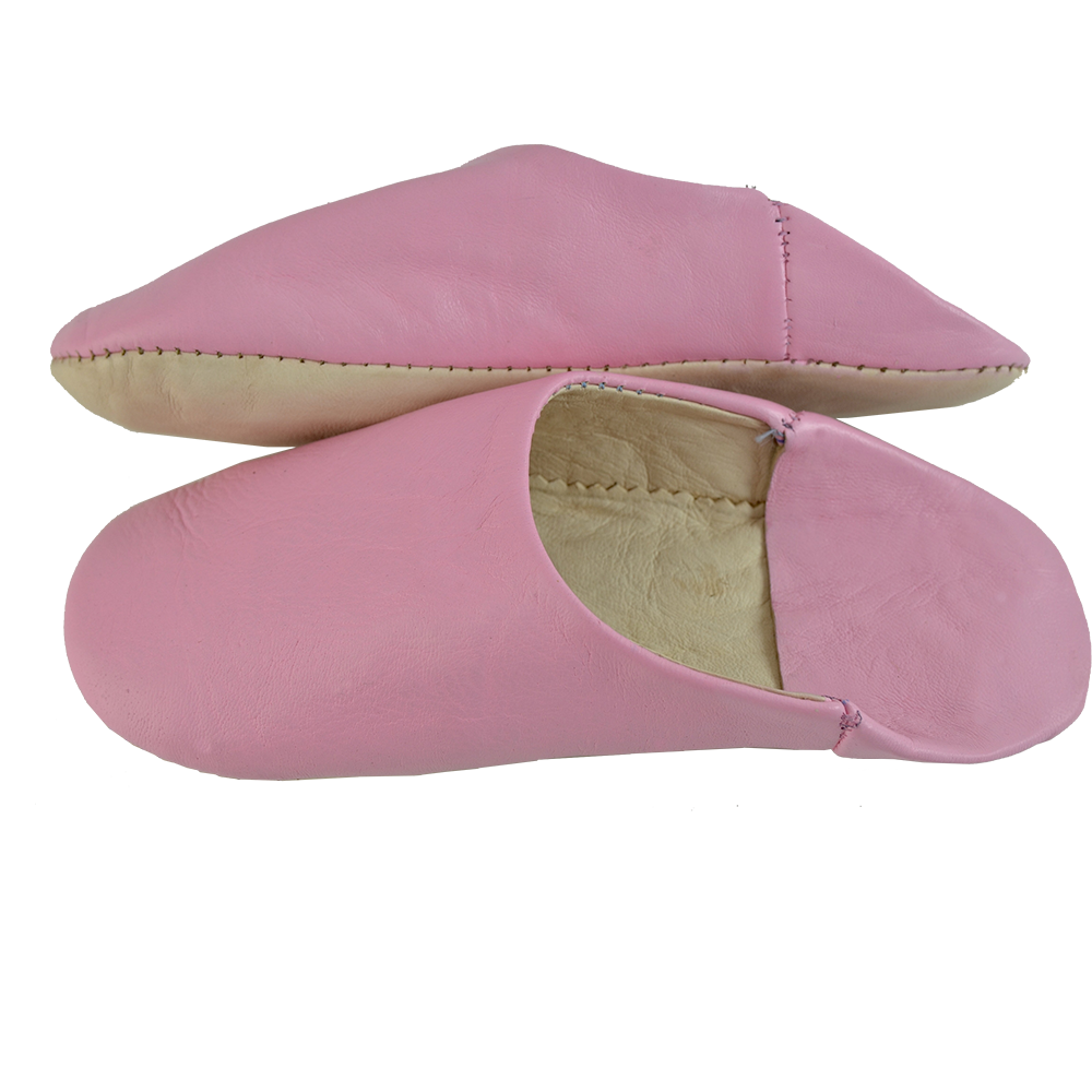 Pink Leather Babouche Slipper Authentic Moroccan Style - LuxoraCraft