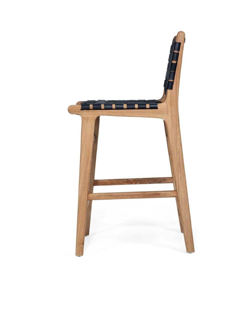 Black Leather Counter Stool Side View Durable Artisan - LuxoraCraft