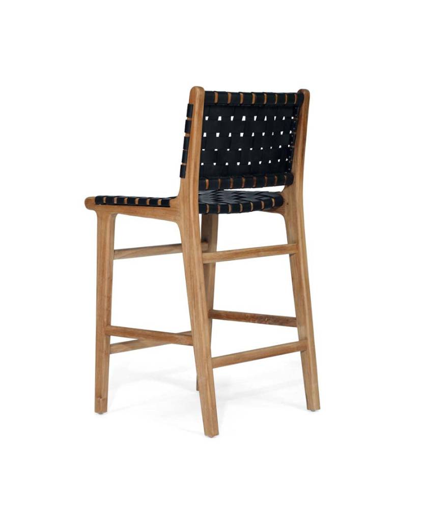 Black Leather Counter Stool Detail Strap Design Artisan - LuxoraCraft