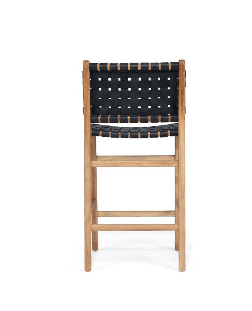 Black Leather Strap Counter Stool Stylish Seating Morocco - LuxoraCraft