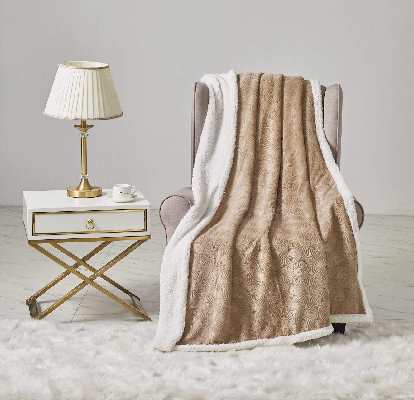 Decor&More Bon Iver Collection Extra Soft Bursting Fireworks Embossed Microplush Throw Blanket with Sherpa Backing (50" x 60") Faith-Hope-Love-Home-Decor