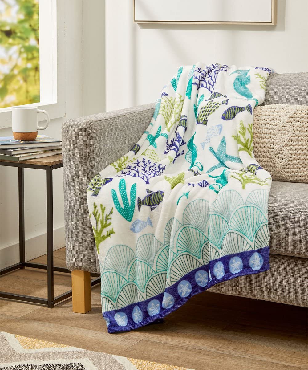 Decor&More Corales de Marina Blue Coral Seahorse Oceanic Microplush Throw Blanket Ocean Blanket for Boys and Girls and Kids of Any Age (50" x 60") Faith-Hope-Love-Home-Decor
