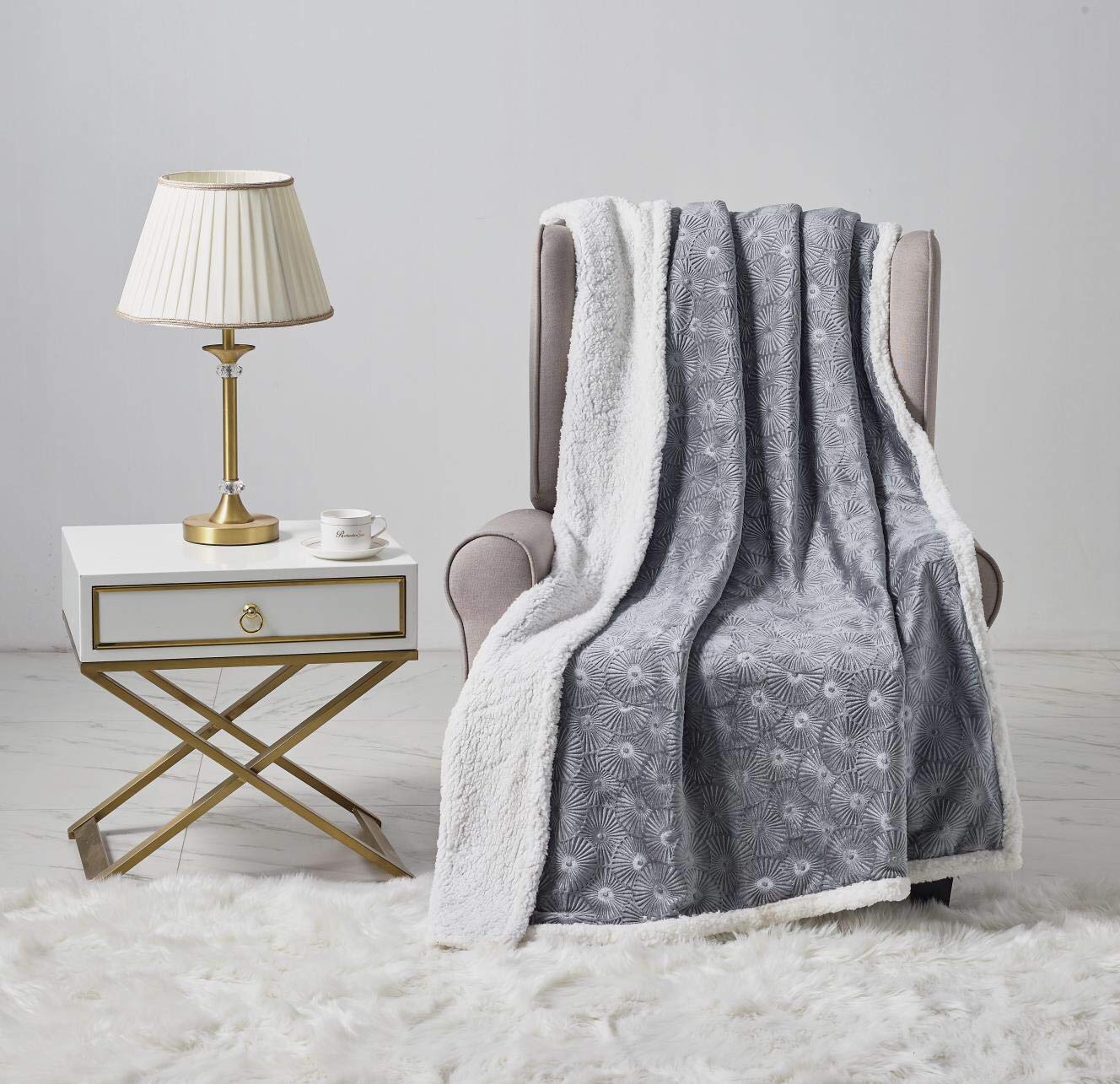Decor&More Bon Iver Collection Extra Soft Bursting Fireworks Embossed Microplush Throw Blanket with Sherpa Backing (50" x 60") Faith-Hope-Love-Home-Decor