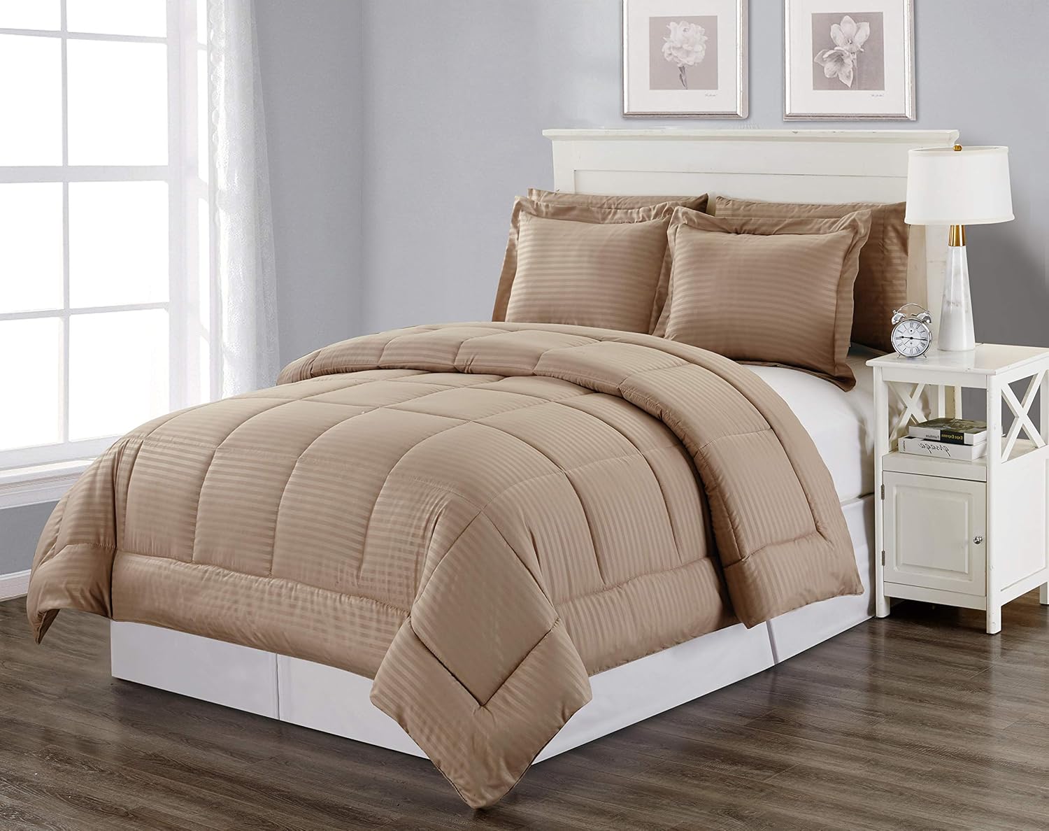 Decor&More Home Essentials 3 Piece Embossed Stripe Down Alternative Comforter Set Faith-Hope-Love-Home-Decor