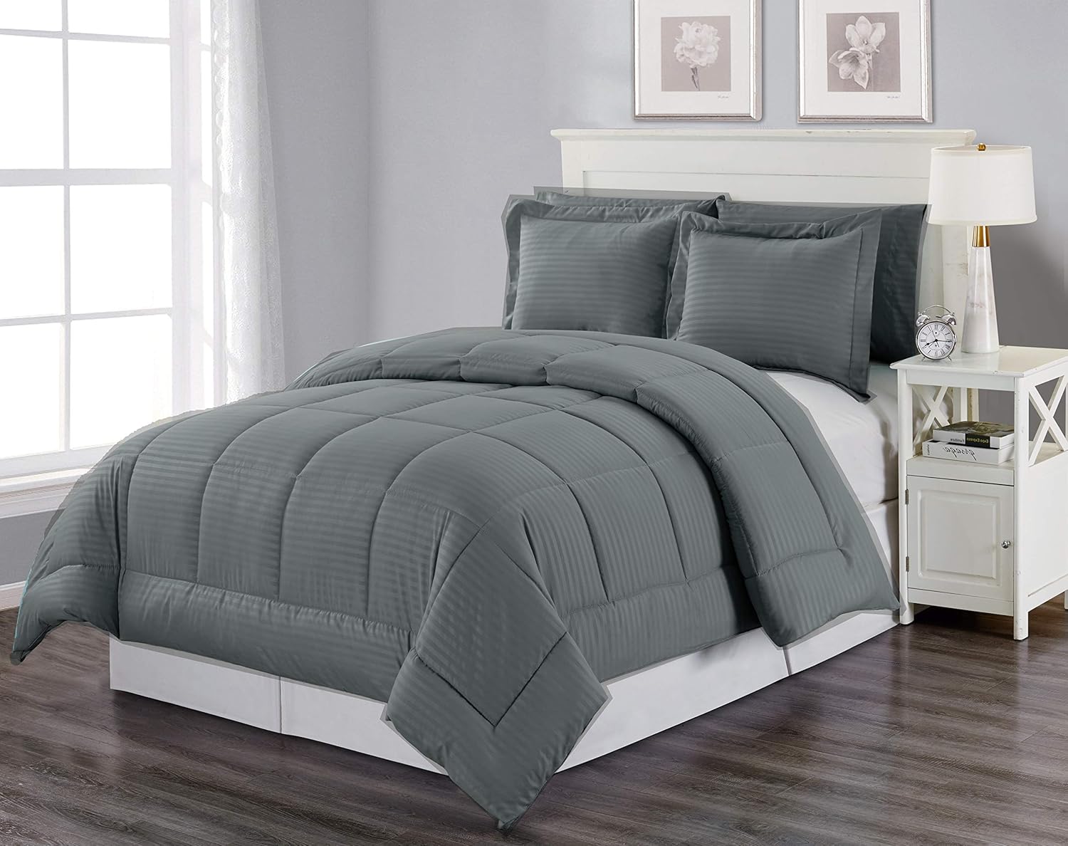 Decor&More Home Essentials 3 Piece Embossed Stripe Down Alternative Comforter Set Faith-Hope-Love-Home-Decor
