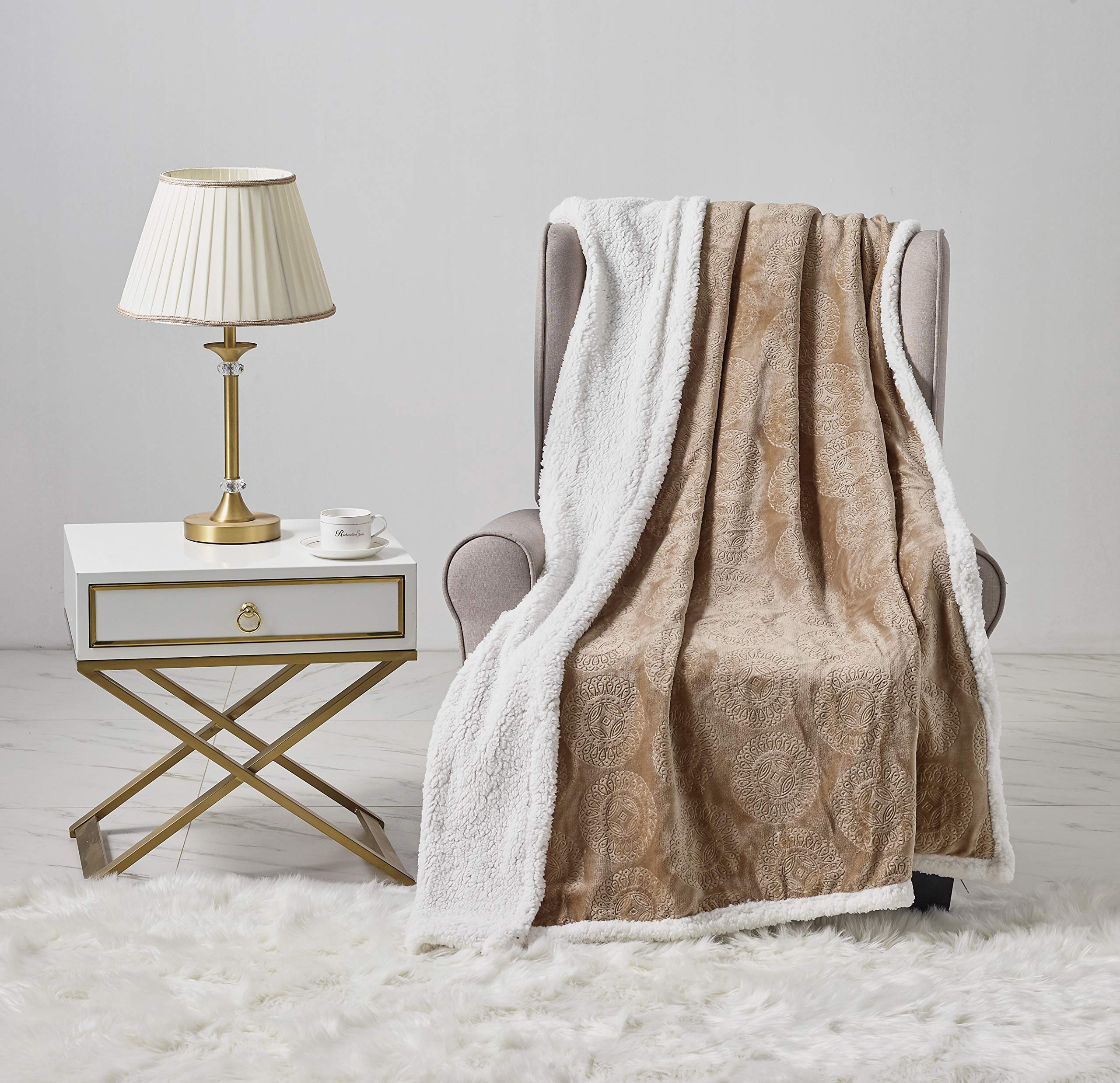 Decor&More Bon Iver Collection Extra Soft Mandala Embossed Microplush Throw Blanket with Sherpa Backing (50" x 60") Faith-Hope-Love-Home-Decor
