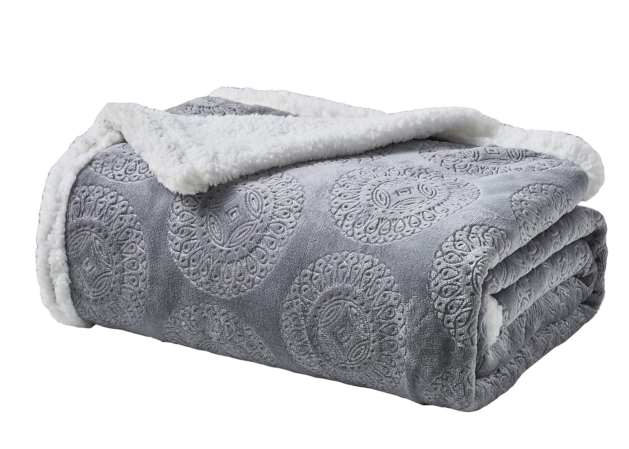Decor&More Bon Iver Collection Extra Soft Mandala Embossed Microplush Throw Blanket with Sherpa Backing (50" x 60") Faith-Hope-Love-Home-Decor