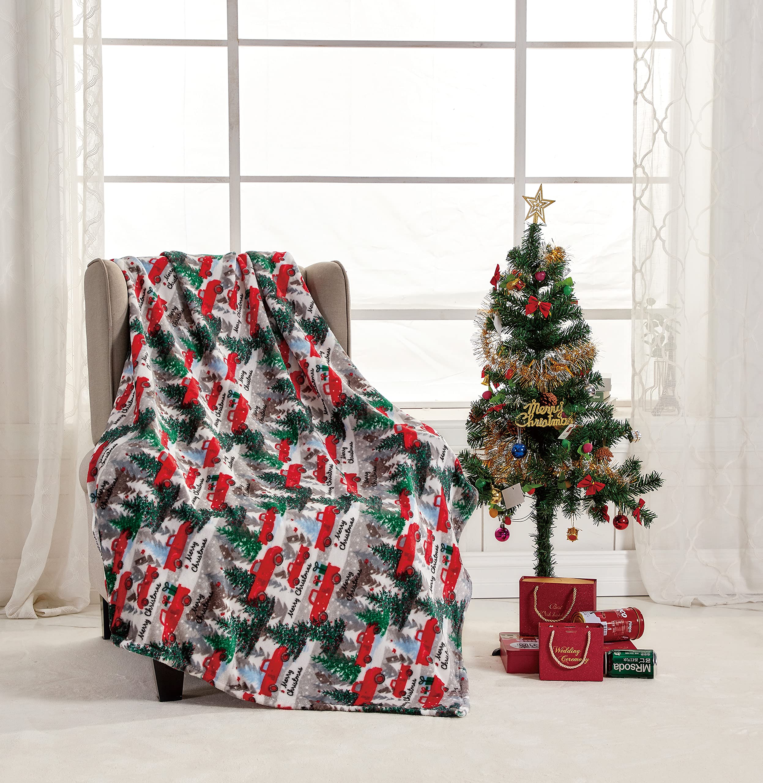 Decor&More Festive Holiday Microplush Throw Blanket (50" x 60") - Forest Friends Faith-Hope-Love-Home-Decor