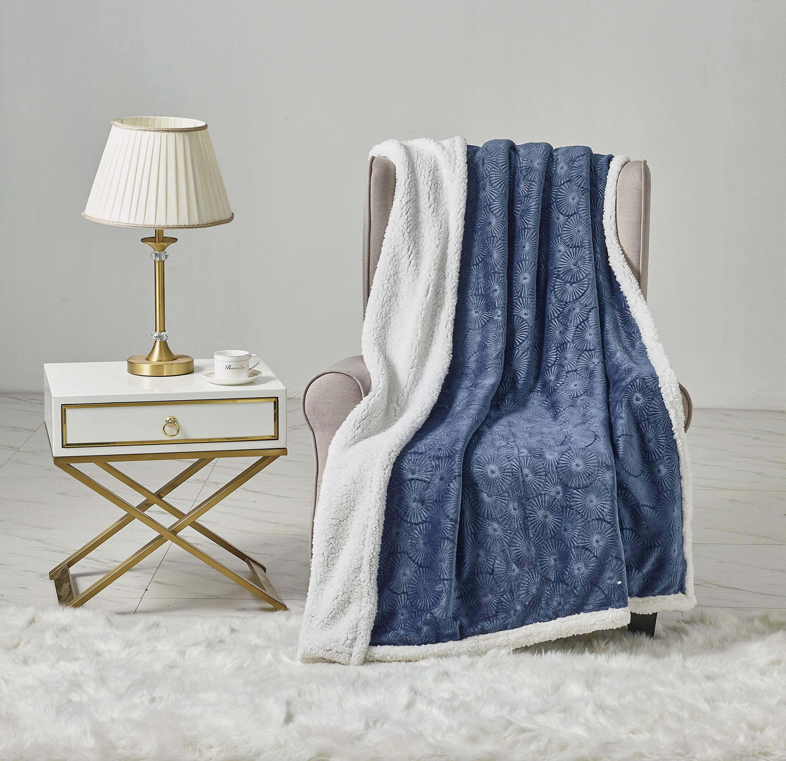 Decor&More Bon Iver Collection Extra Soft Bursting Fireworks Embossed Microplush Throw Blanket with Sherpa Backing (50" x 60") Faith-Hope-Love-Home-Decor