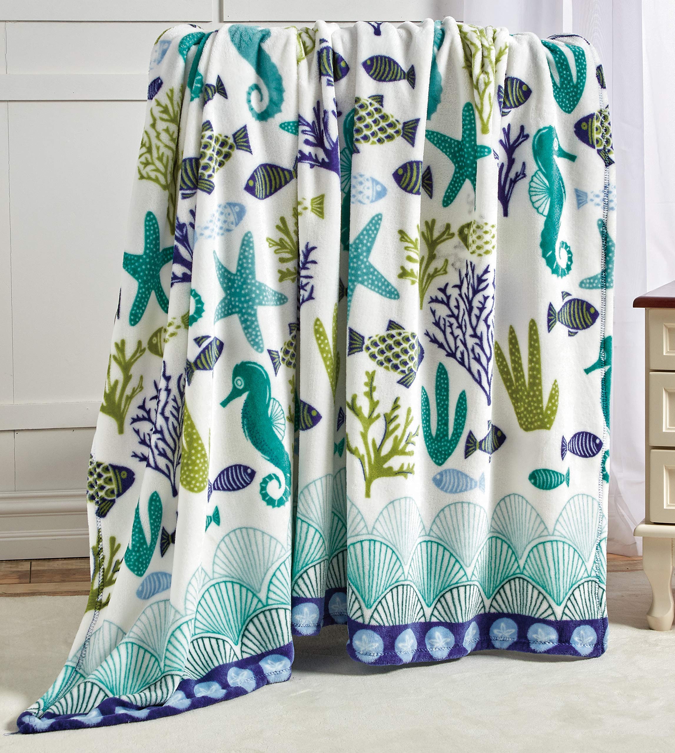 Decor&More Corales de Marina Blue Coral Seahorse Oceanic Microplush Throw Blanket Ocean Blanket for Boys and Girls and Kids of Any Age (50" x 60")