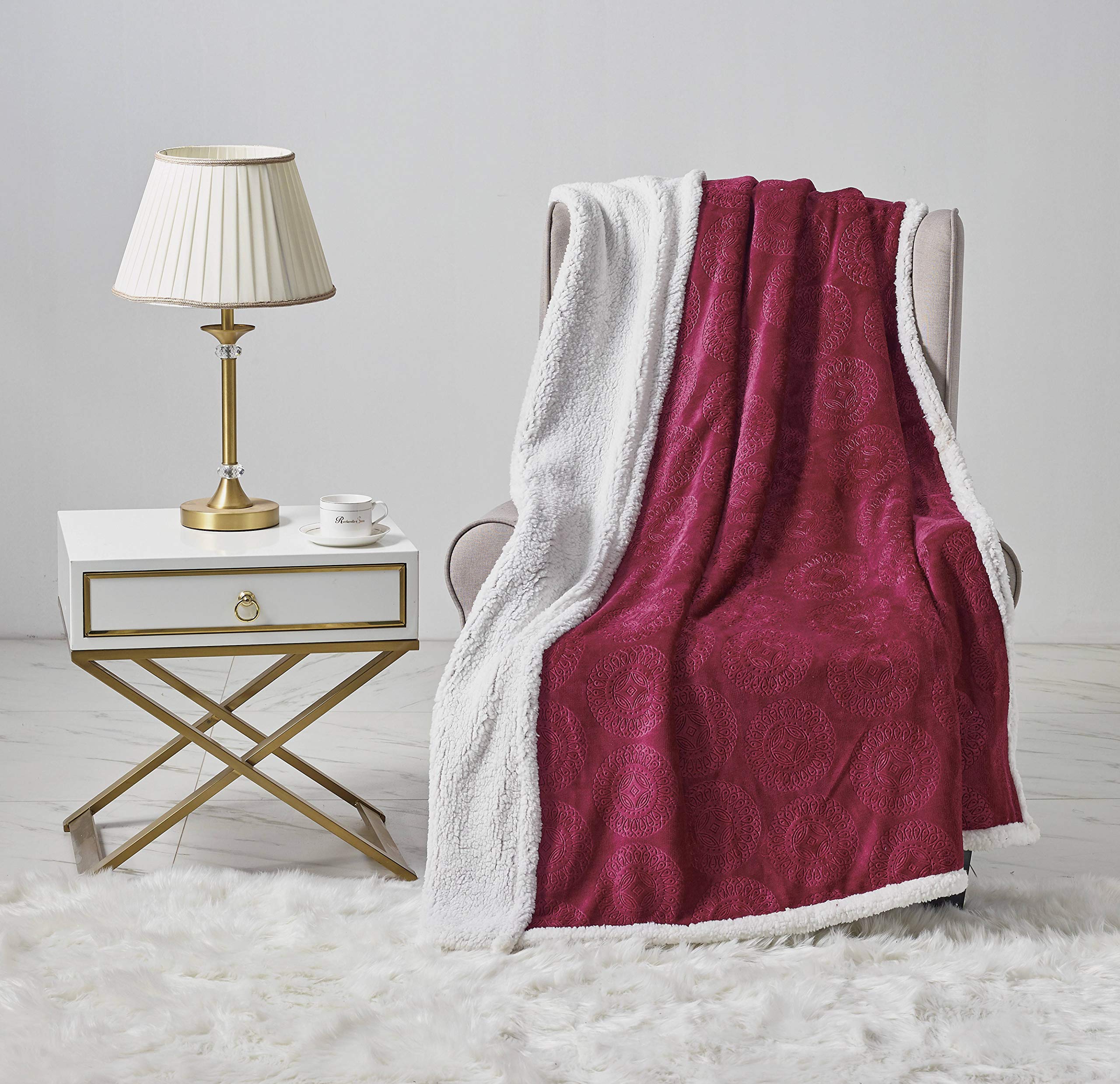 Decor&More Bon Iver Collection Extra Soft Mandala Embossed Microplush Throw Blanket with Sherpa Backing (50" x 60") Faith-Hope-Love-Home-Decor