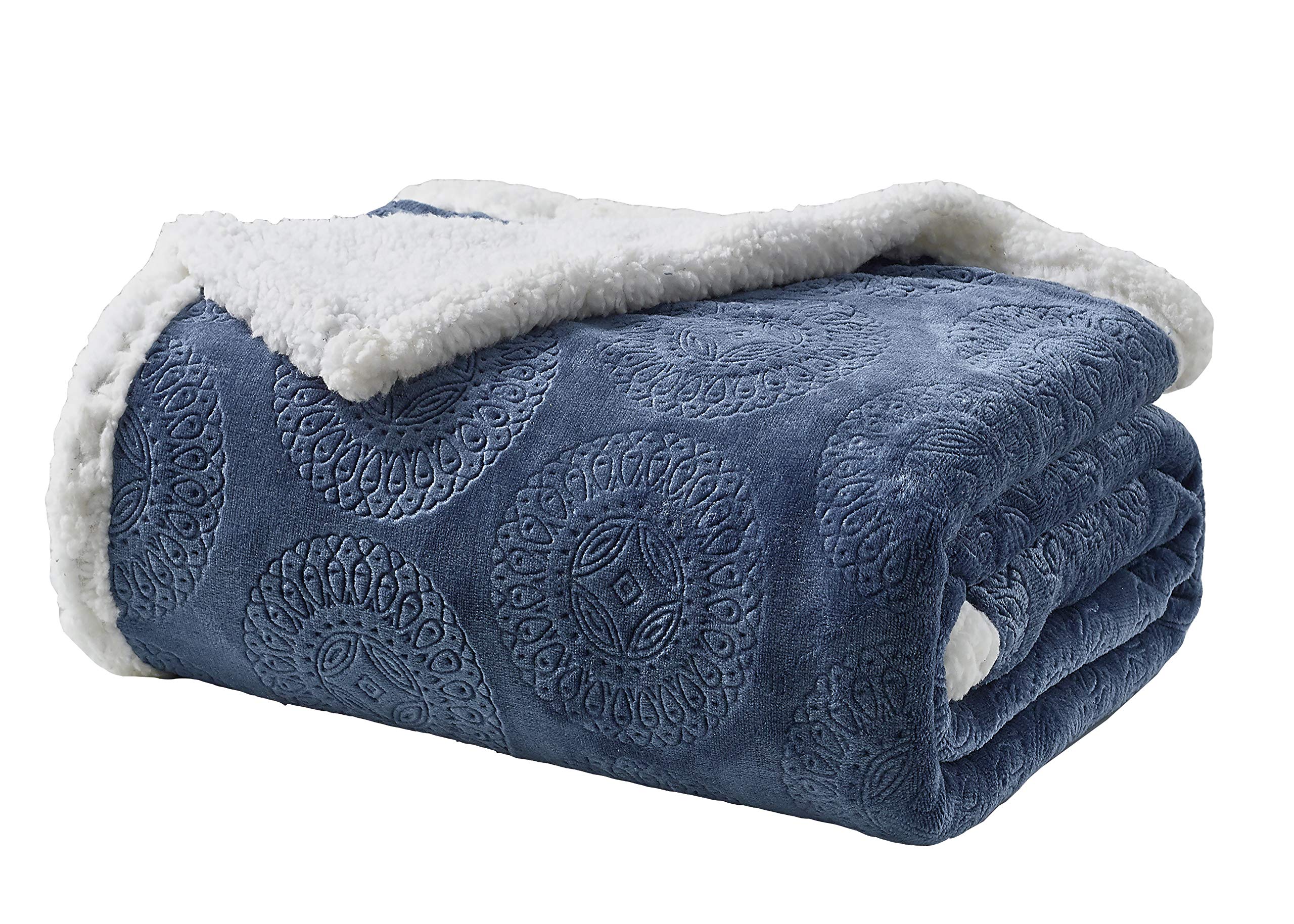 Decor&More Bon Iver Collection Extra Soft Mandala Embossed Microplush Throw Blanket with Sherpa Backing (50" x 60") Faith-Hope-Love-Home-Decor