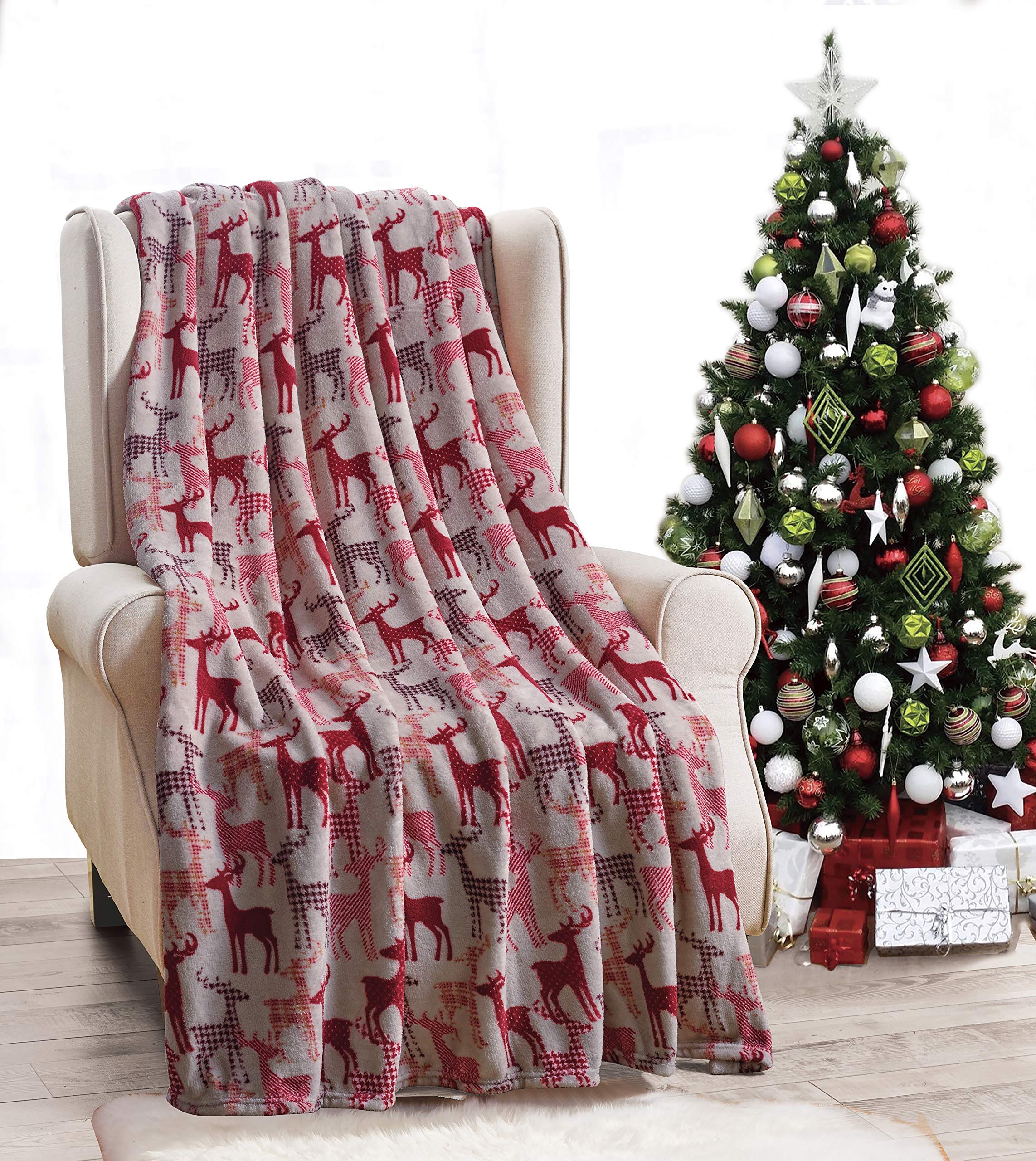 Decor&More Festive Holiday Microplush Throw Blanket (50" x 60") - Reindeer Silhouette Faith-Hope-Love-Home-Decor