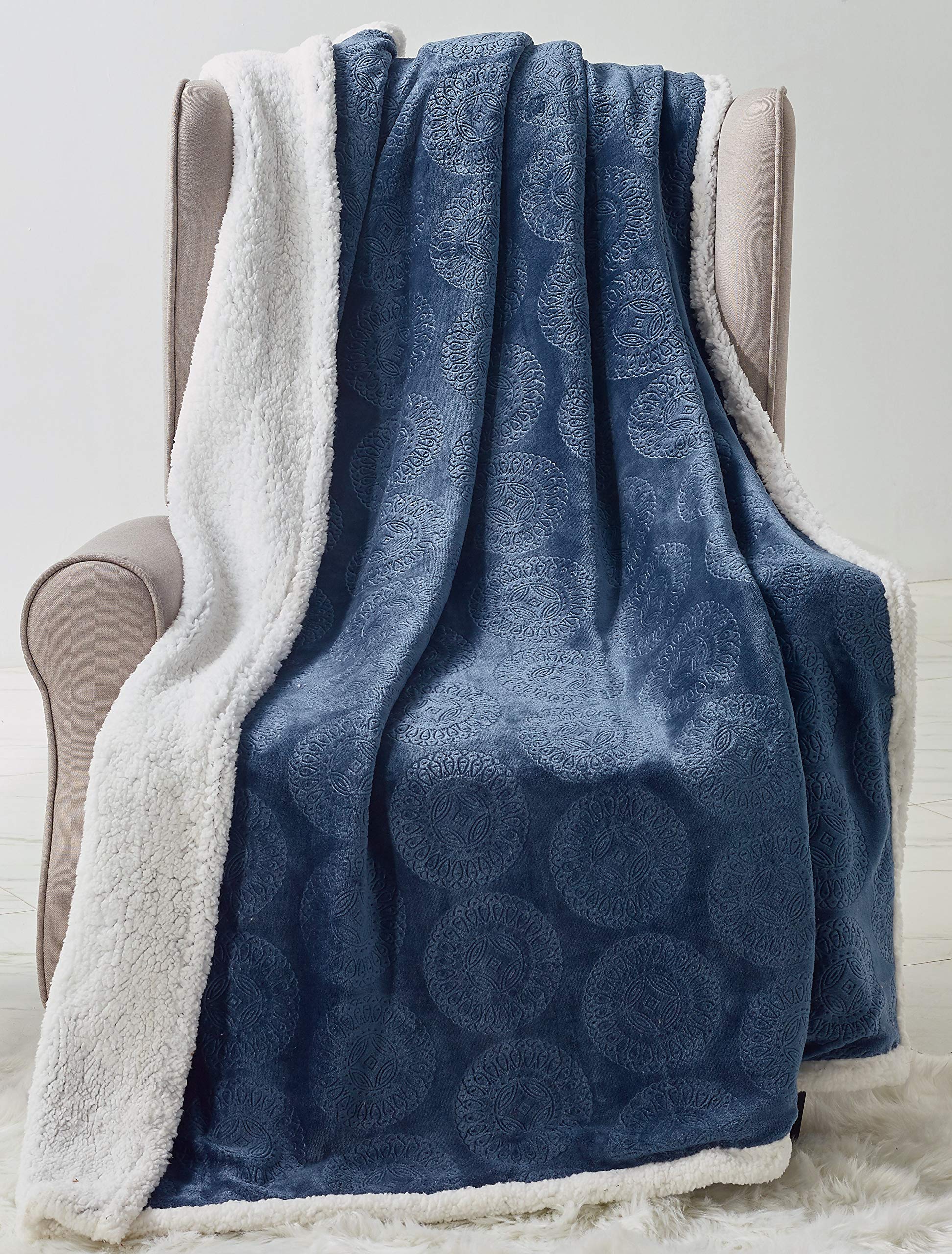 Decor&More Bon Iver Collection Extra Soft Mandala Embossed Microplush Throw Blanket with Sherpa Backing (50" x 60") Faith-Hope-Love-Home-Decor