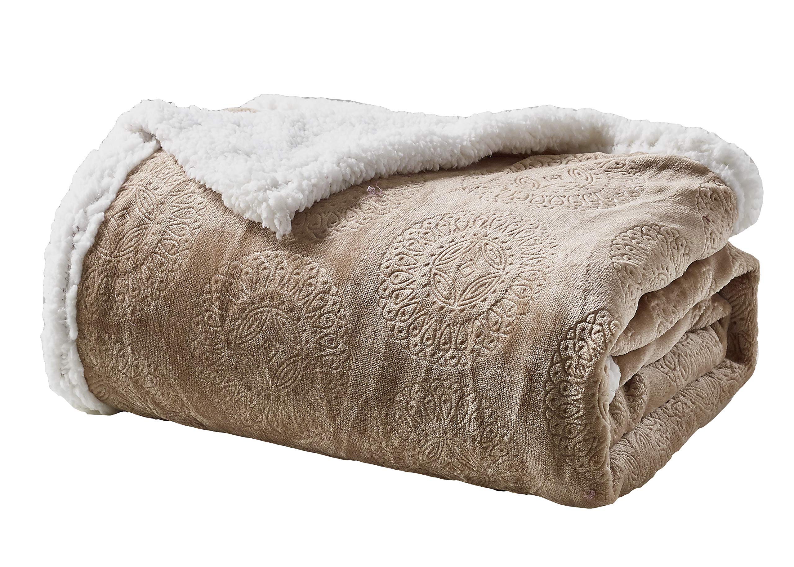 Decor&More Bon Iver Collection Extra Soft Mandala Embossed Microplush Throw Blanket with Sherpa Backing (50" x 60") Faith-Hope-Love-Home-Decor