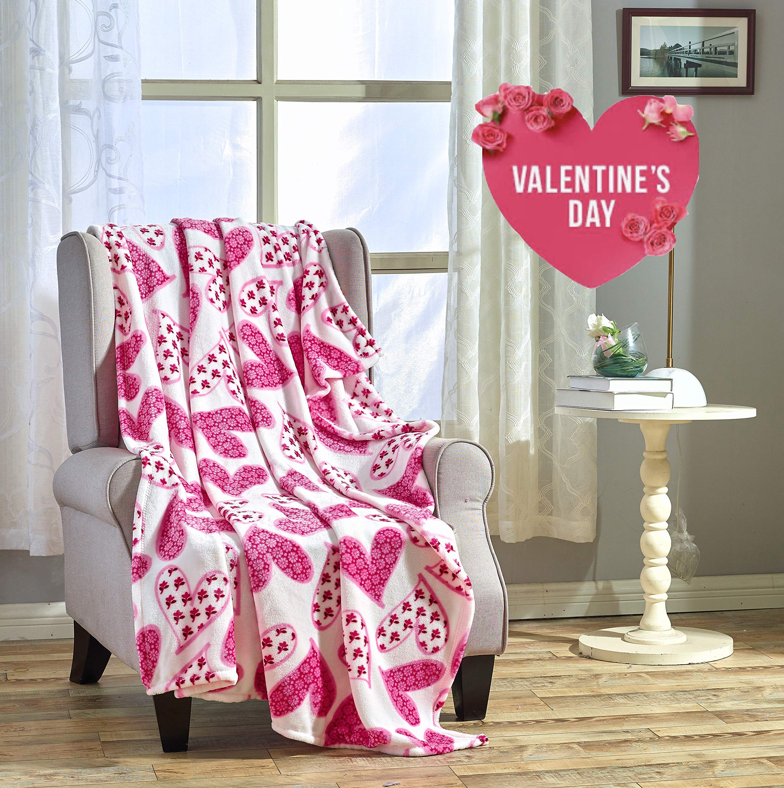 FAITH, HOPE, LOVE HOME DÉCOR Heart Throw Blanket – Ultra Soft Microplush 50"x60" | Cozy Love Theme Gift for Couch, Bed, Travel | Washable Faith-Hope-Love-Home-Decor