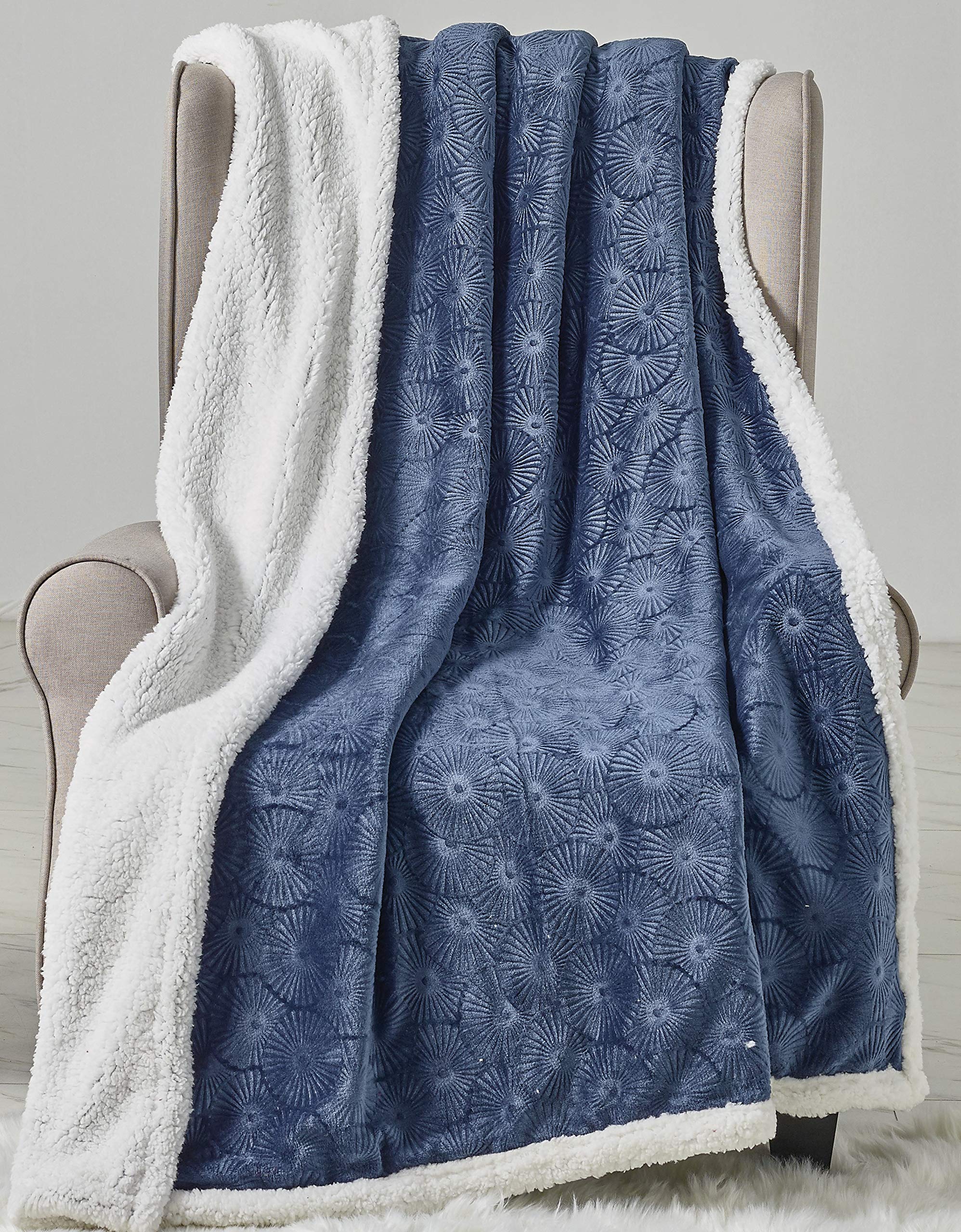 Decor&More Bon Iver Collection Extra Soft Bursting Fireworks Embossed Microplush Throw Blanket with Sherpa Backing (50" x 60") Faith-Hope-Love-Home-Decor
