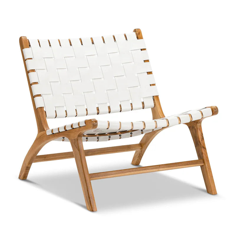 White Leather Lounge Chair Front View Artisan Made Morocco - LuxoraCraft
