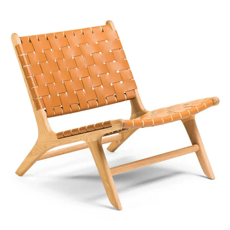 Cognac Leather Lounge Chair Front View Artisan Made Morocco - LuxoraCraft