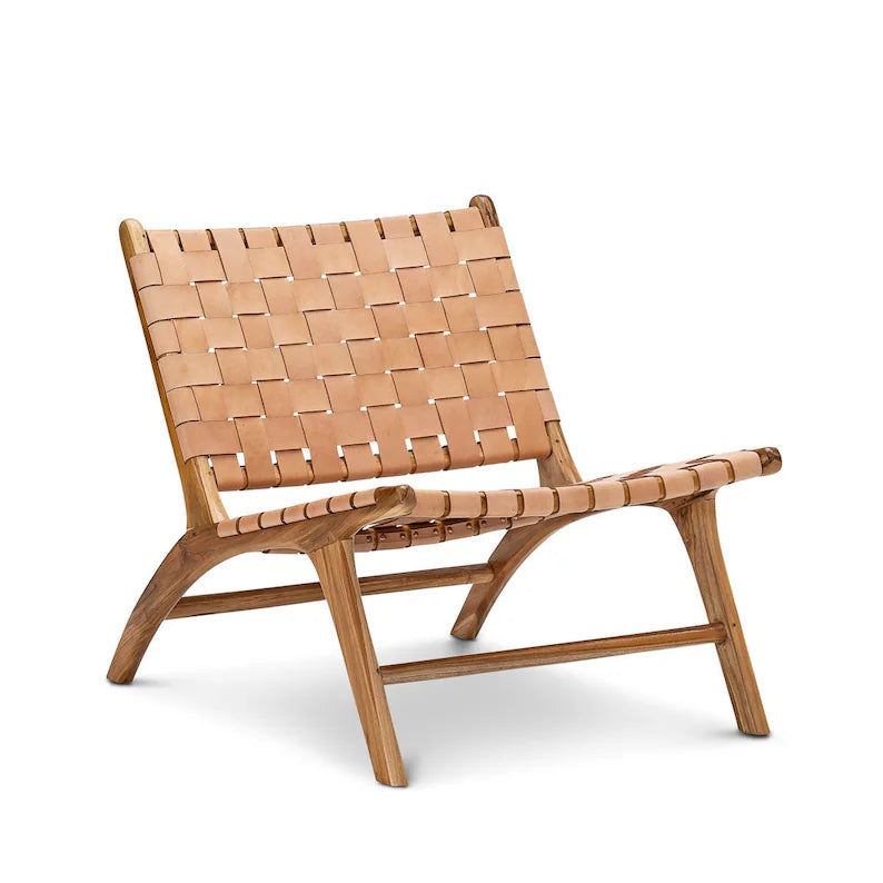 Tan Leather Lounge Chair Front View Artisan Made Morocco - LuxoraCraft