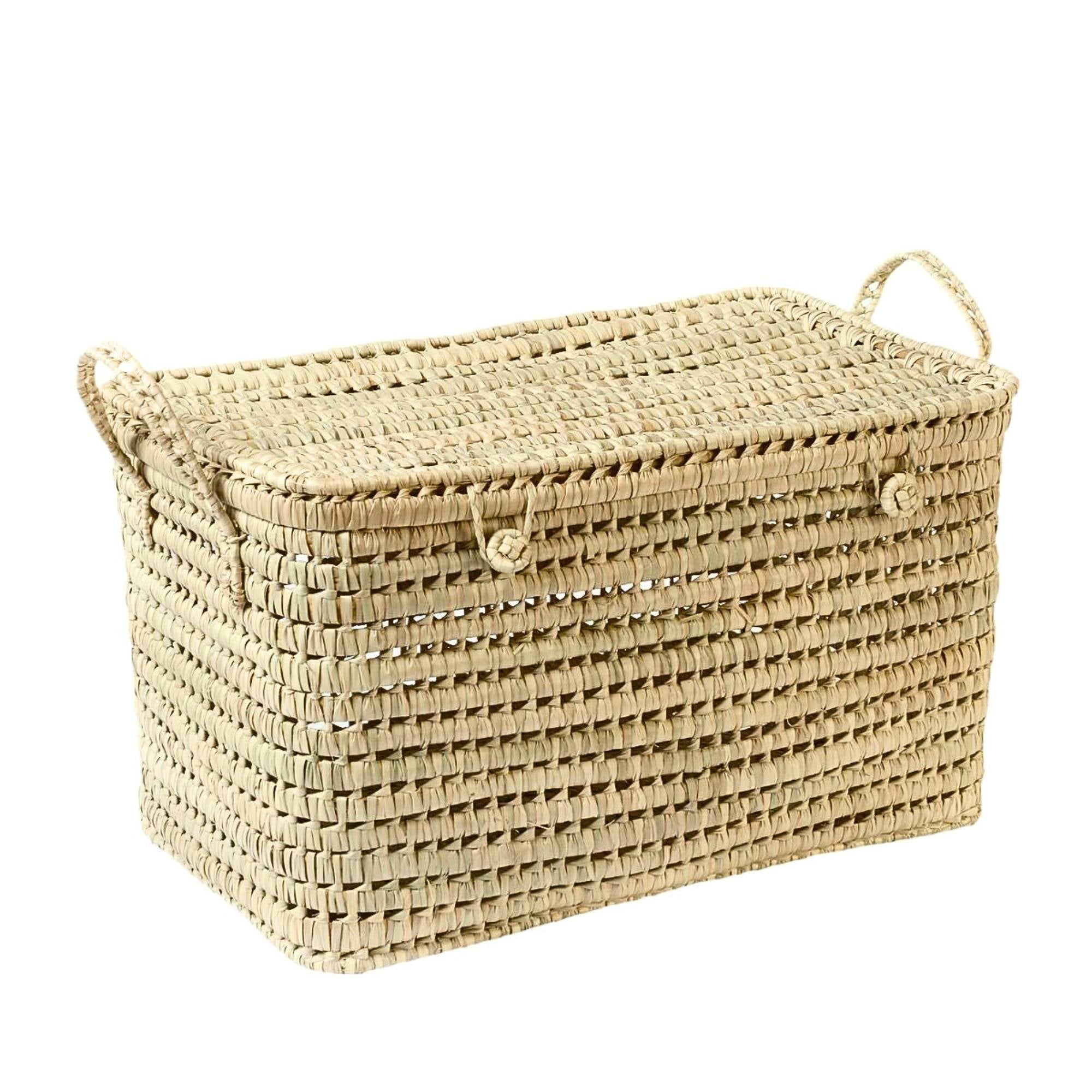 Palm Leaf Wicker Storage Trunk – Large 31-Inch Lidded Toy & Storage Box
