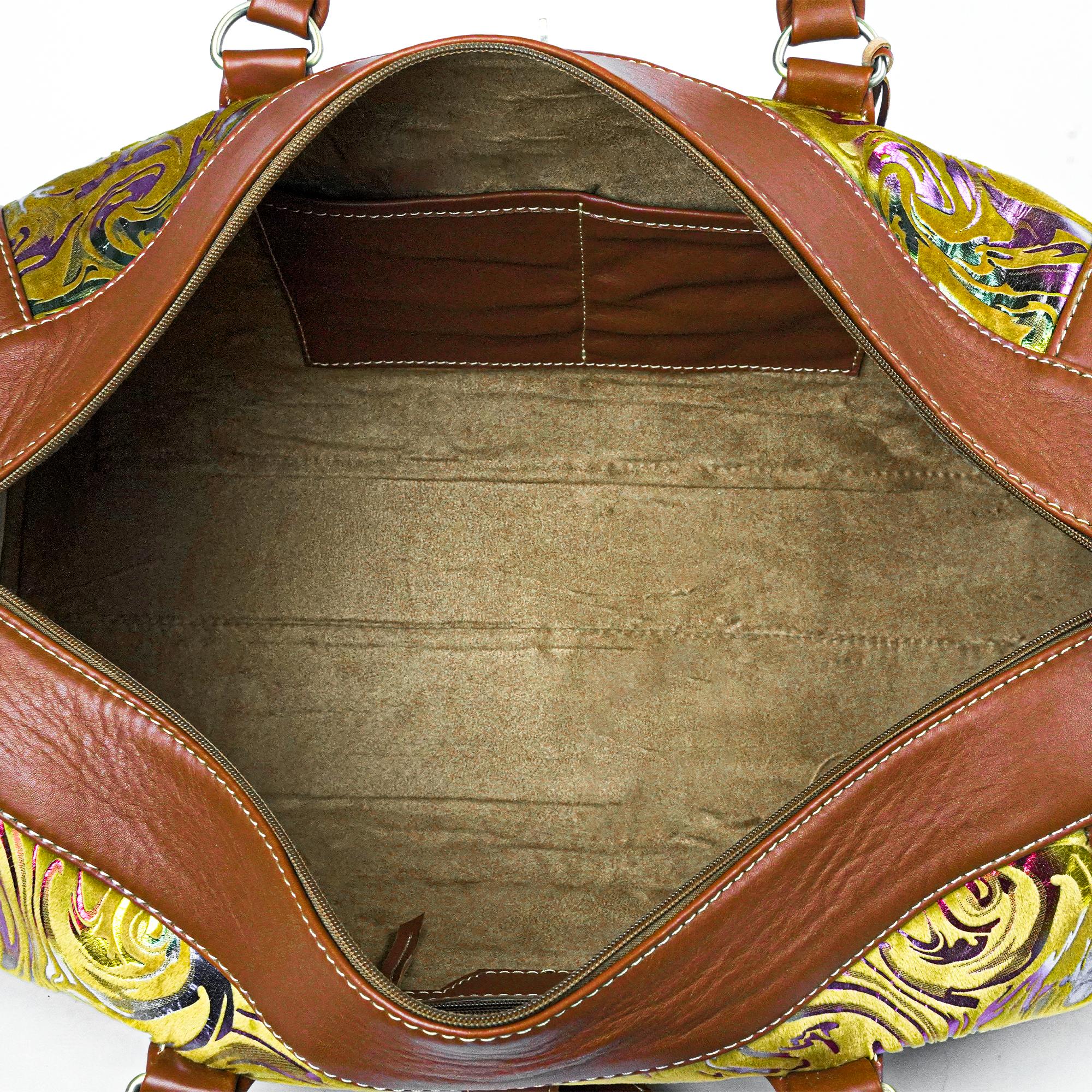 Handmade Kilim Leather Weekender Bag Moroccan Style - LuxoraCraft