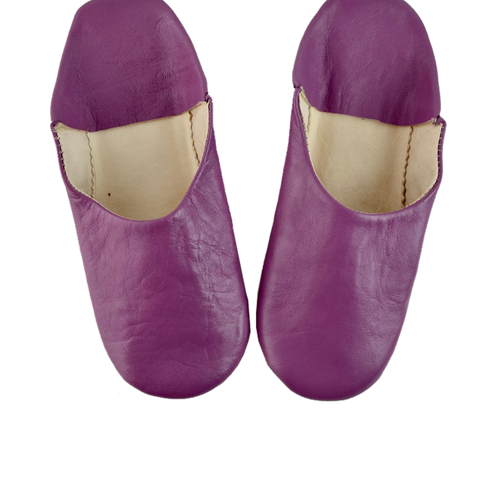 Purple Leather Babouche Slipper Authentic Moroccan Style - LuxoraCraft