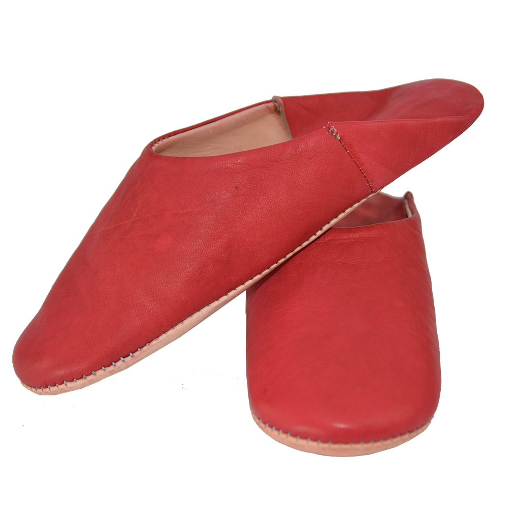 Red Leather Babouche Slipper Authentic Moroccan Style - LuxoraCraft