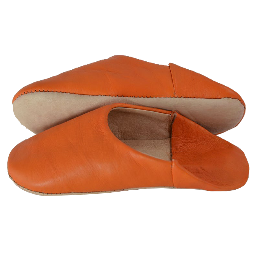 Orange Leather Babouche Slipper Authentic Moroccan Style - LuxoraCraft