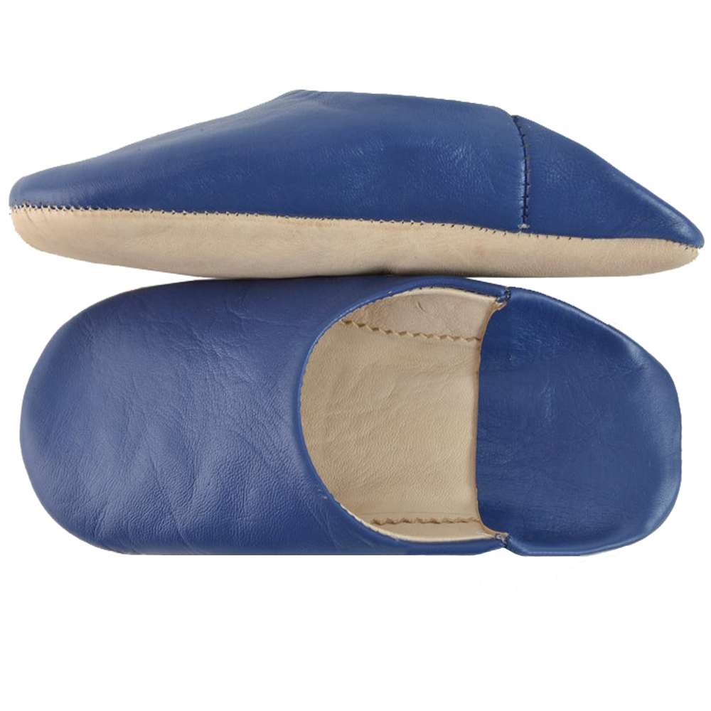 Blue Leather Babouche Slipper Authentic Moroccan Style - LuxoraCraft