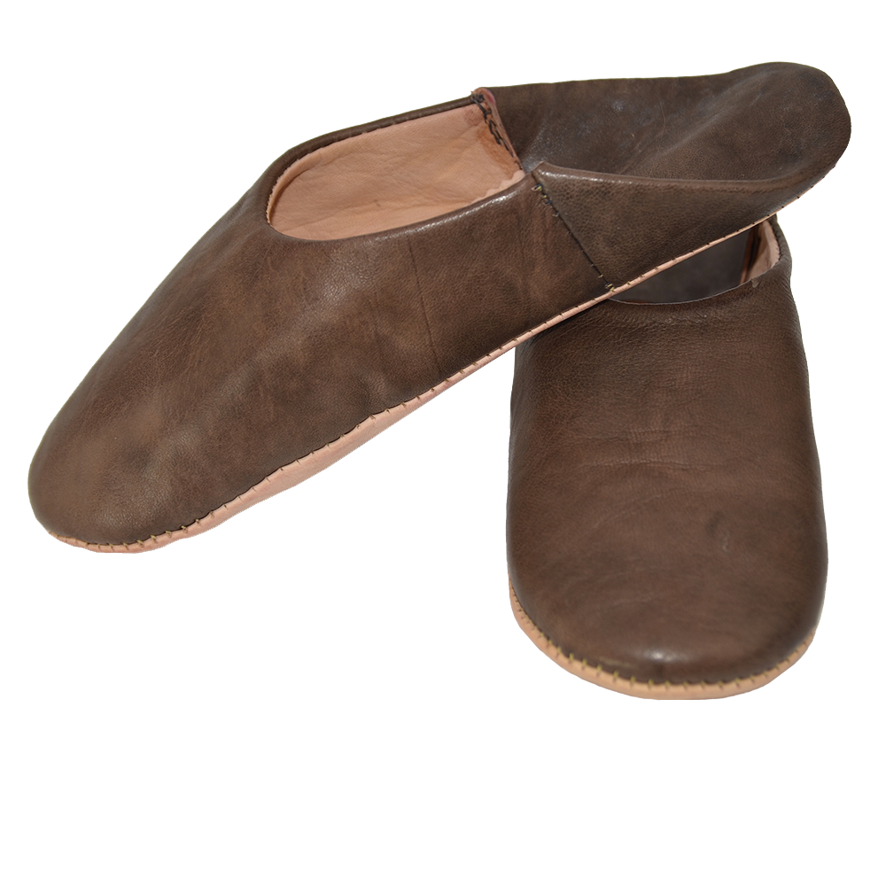 Brown Leather Babouche Slipper Authentic Moroccan Style - LuxoraCraft