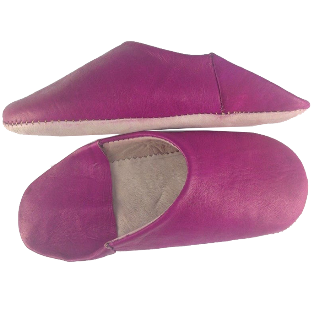Fuchsia Leather Babouche Slipper Authentic Moroccan Style - LuxoraCraft