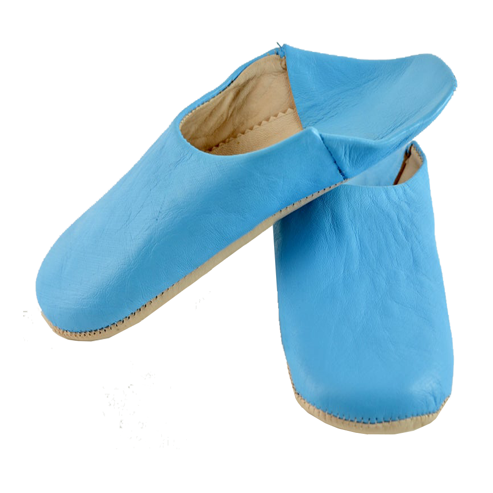 Blue Sky Leather Babouche Slipper Authentic Moroccan Style - LuxoraCraft