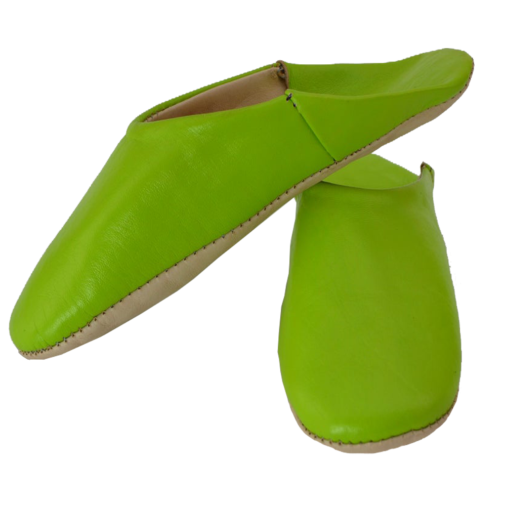 Green Leather Babouche Slipper Authentic Moroccan Style - LuxoraCraft