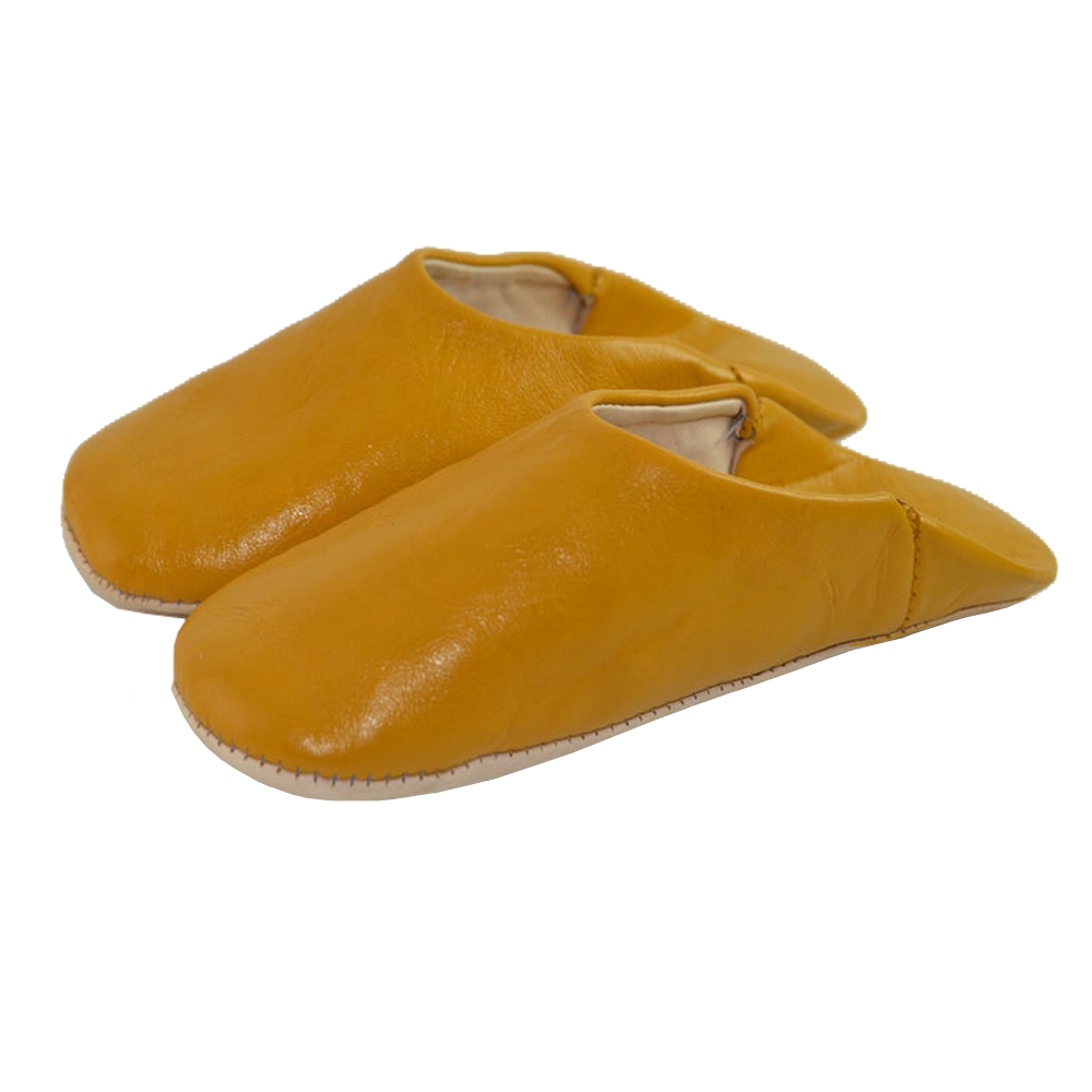 Mustard Leather Babouche Slipper Authentic Moroccan Style - LuxoraCraft