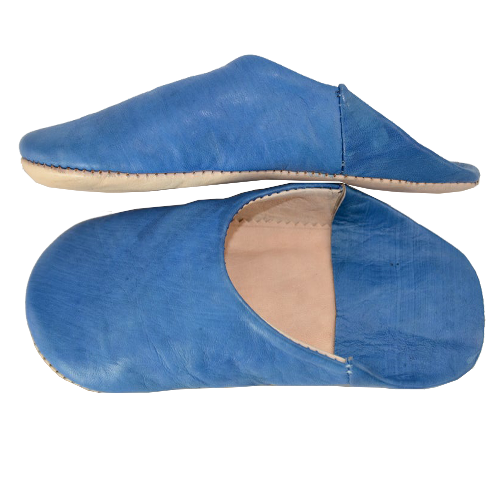 Royal Blue Leather Babouche Slipper Authentic Moroccan Style - LuxoraCraft
