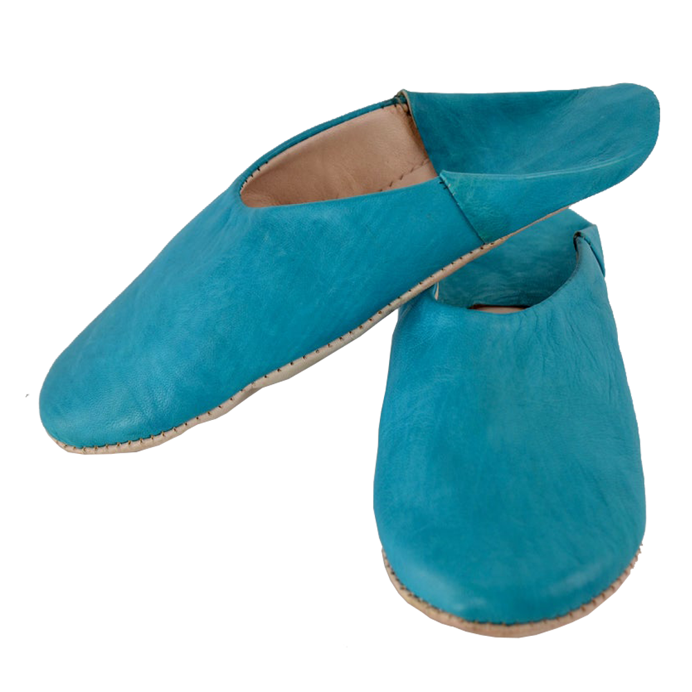 Turquoise Leather Babouche Slipper Authentic Moroccan Style - LuxoraCraft