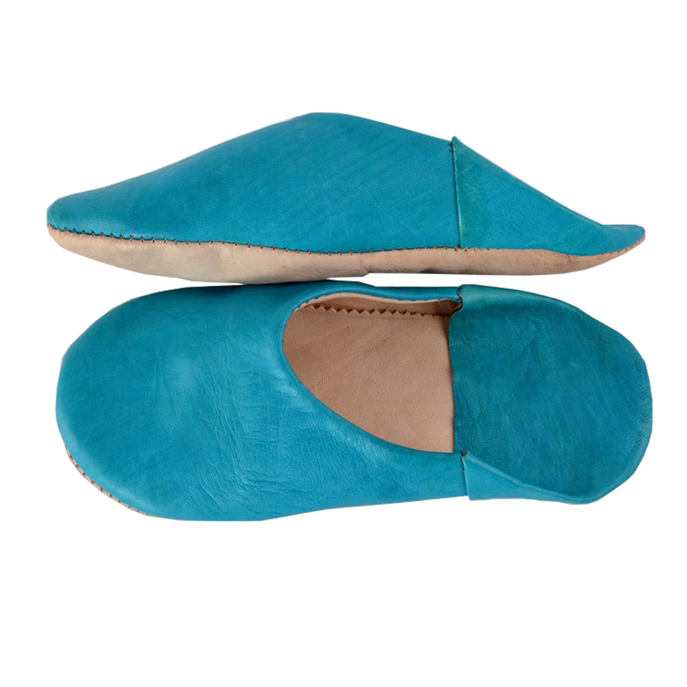 Turquoise Genuine Leather Babouche Slipper Marrakech - LuxoraCraft