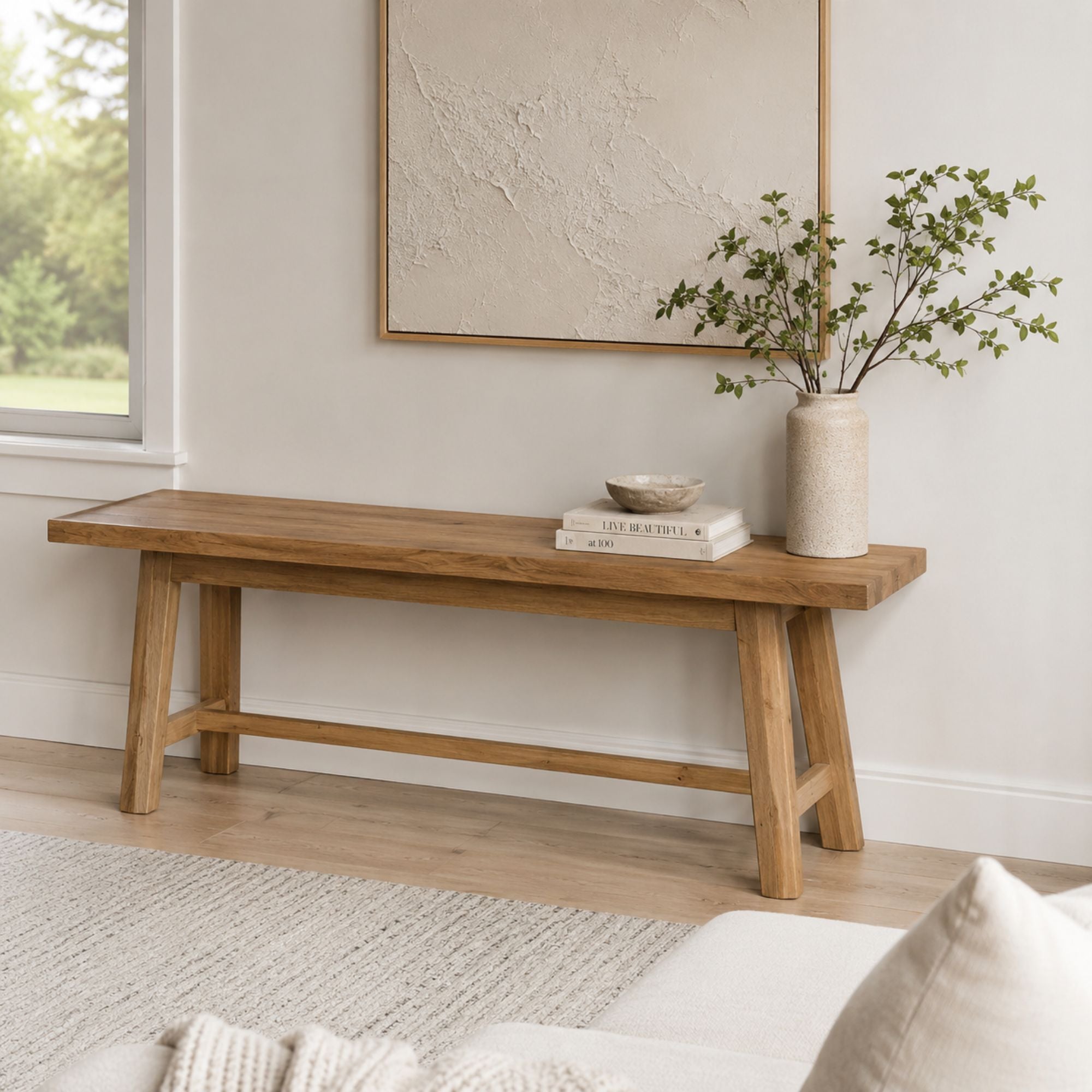 55-Inch Solid Wood Farmhouse Bench – Long Entryway, Dining, and Living Room Seating