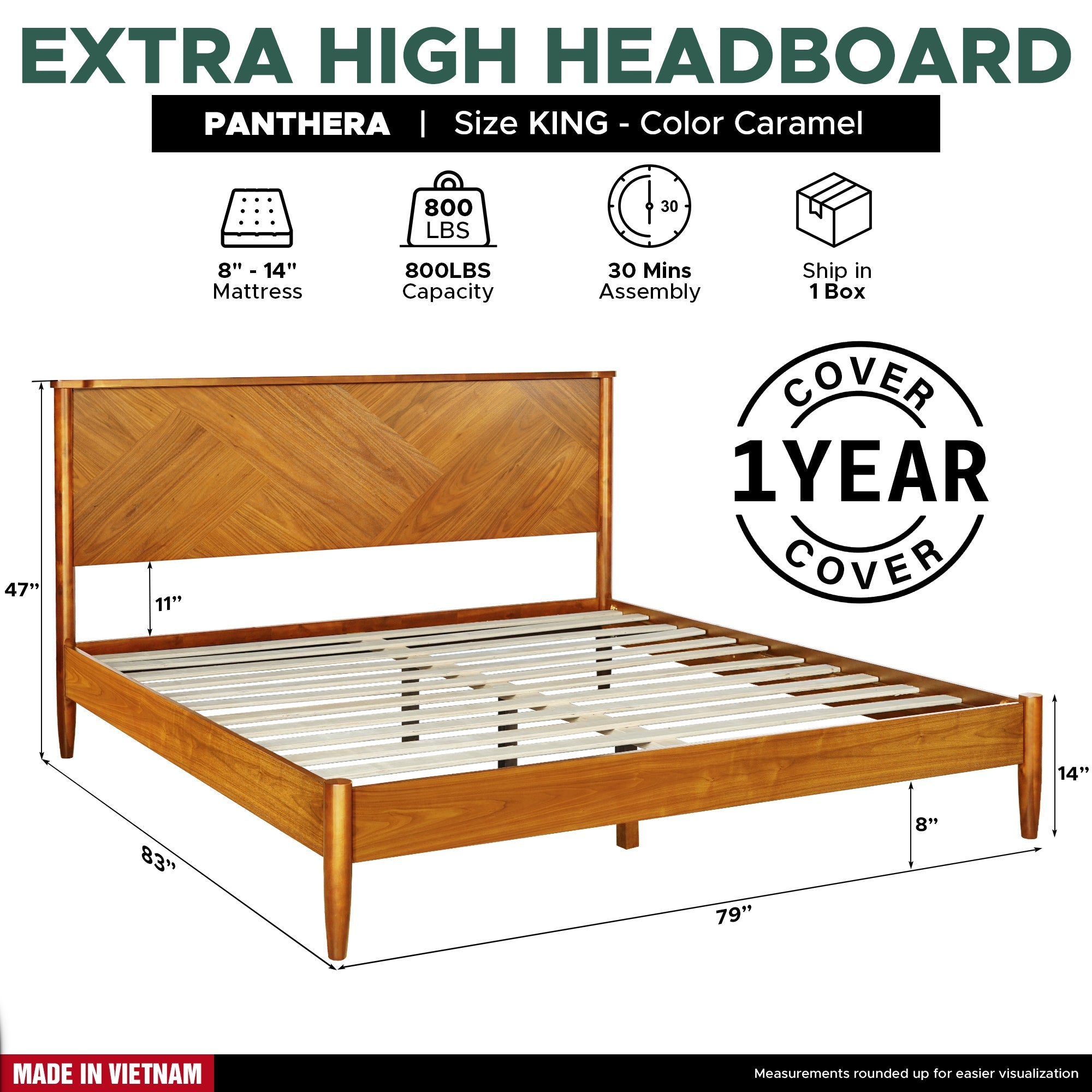 Panthera Solid Wood Bed Frame With Headboard Megsu