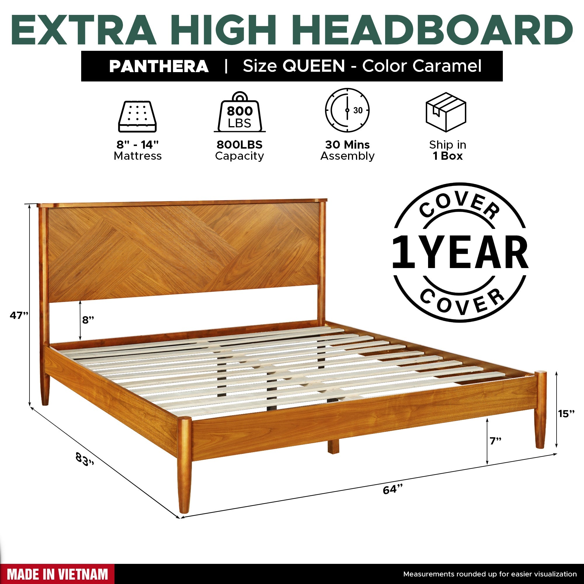 Panthera Solid Wood Bed Frame With Headboard Megsu